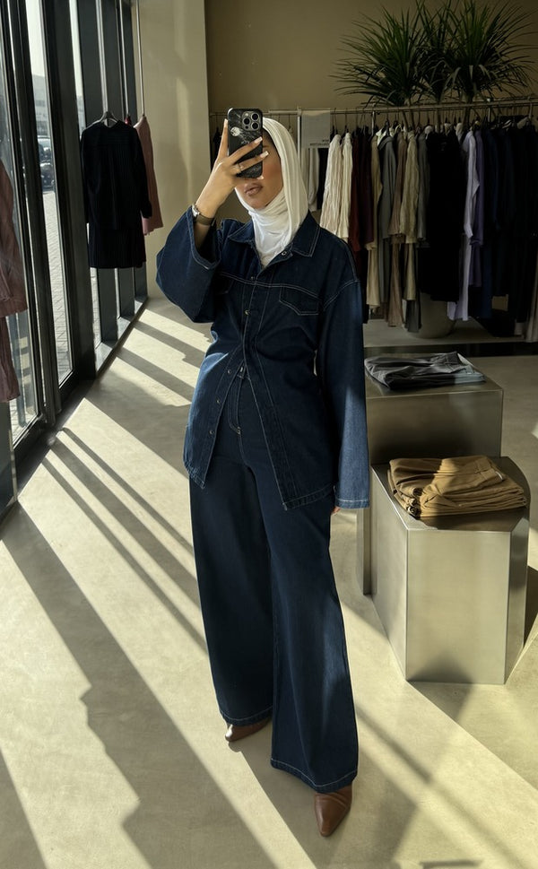 Denim Belted 2 Pockets Sets