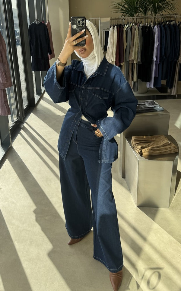 Denim Belted 2 Pockets Sets