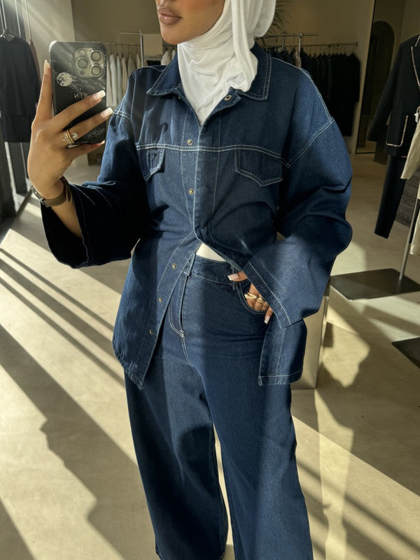 Denim Belted 2 Pockets Sets