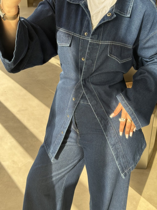 Denim Belted 2 Pockets Sets