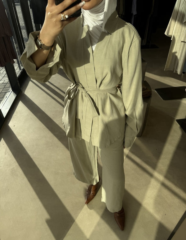 Belted Collarless 2PC Set
