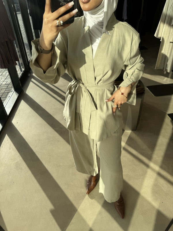 Belted Collarless 2PC Set
