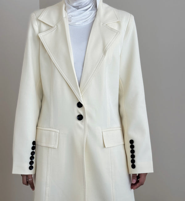 White Stitching Slimming Long Blazer