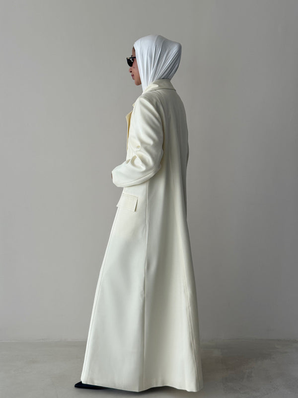 White Stitching Slimming Long Blazer