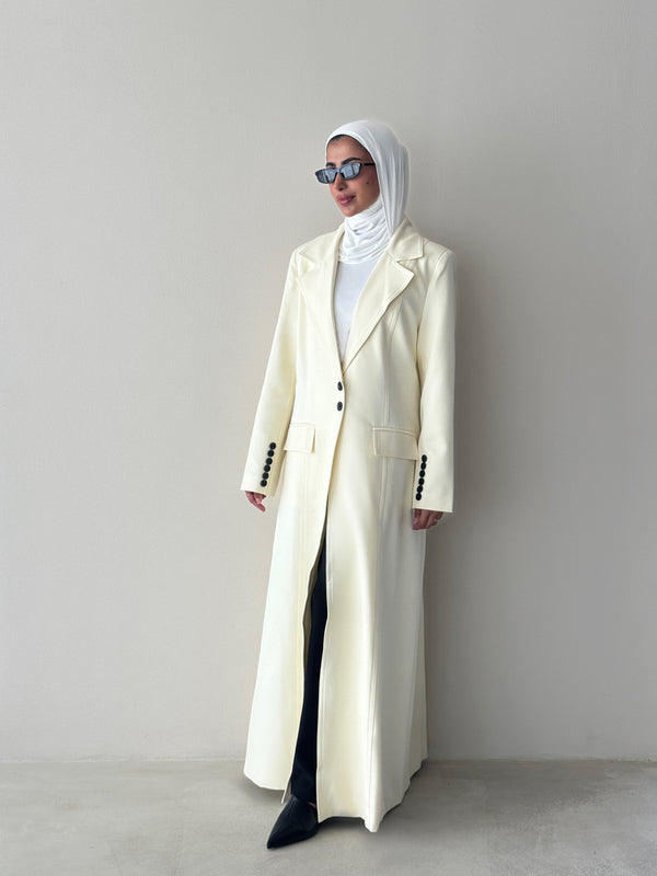 White Stitching Slimming Long Blazer