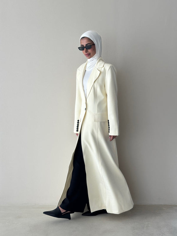 White Stitching Slimming Long Blazer