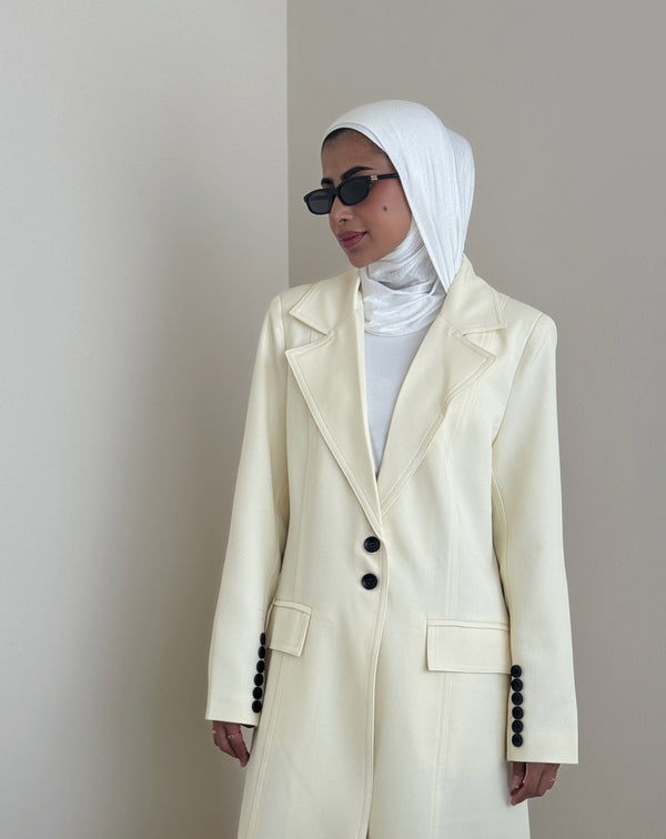 White Stitching Slimming Long Blazer