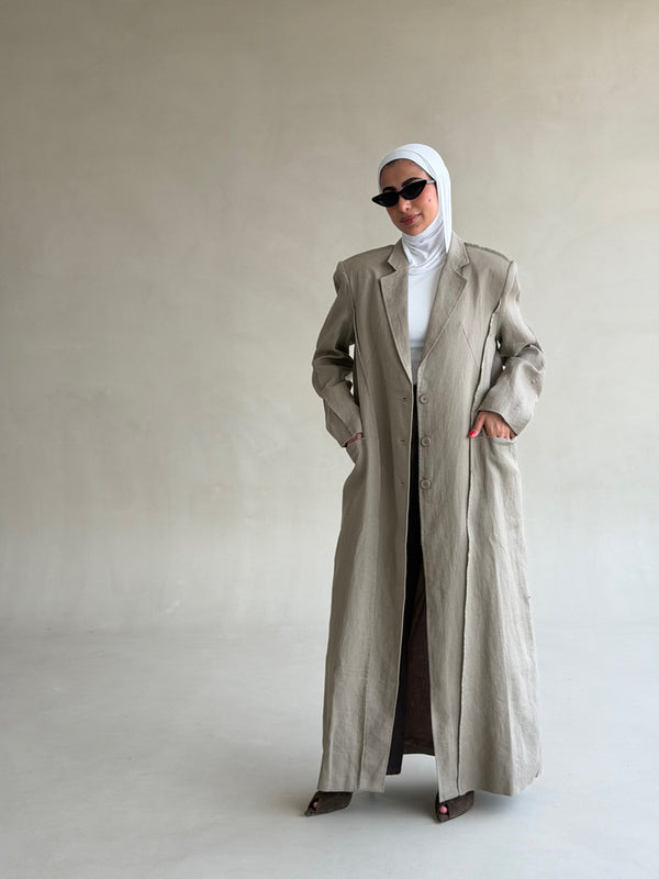 Panelled Linen Long Blazer