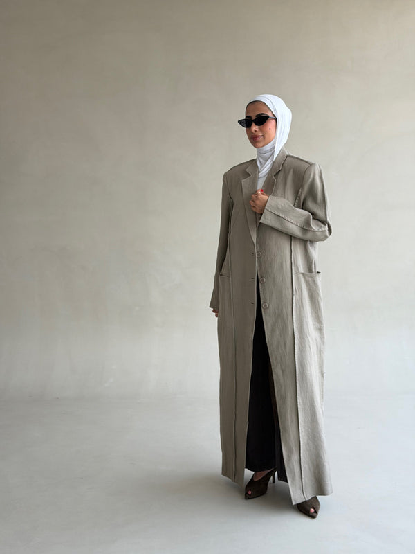 Panelled Linen Long Blazer