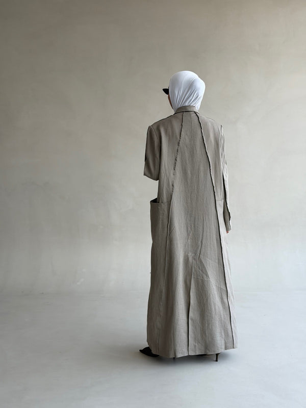 Panelled Linen Long Blazer