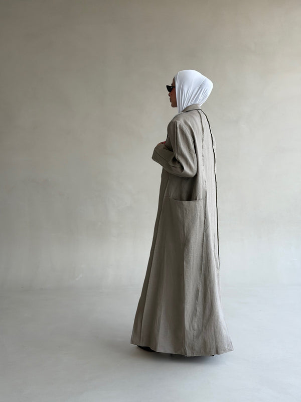 Panelled Linen Long Blazer