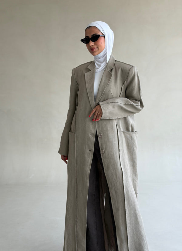 Panelled Linen Long Blazer