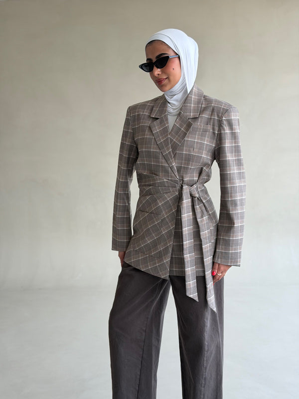 Checkered Side Belt Blazer