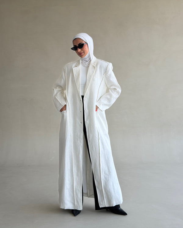 Panelled Linen Long Blazer