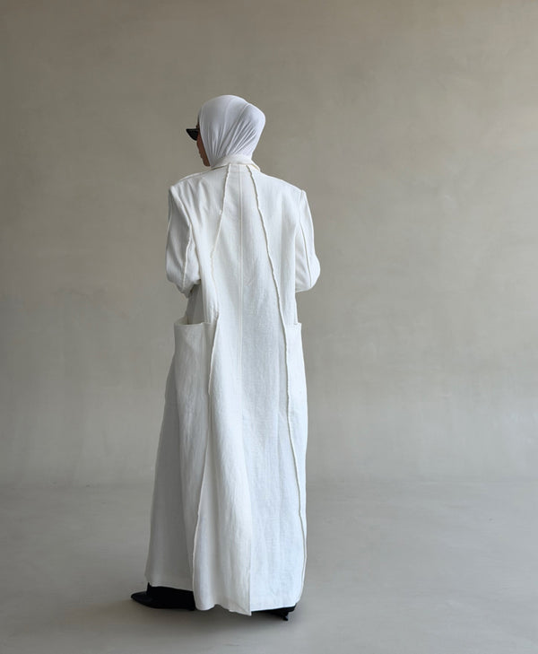 Panelled Linen Long Blazer
