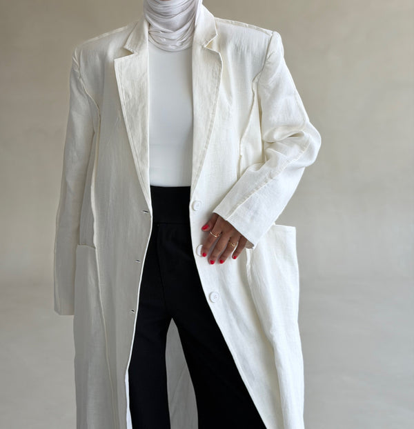 Panelled Linen Long Blazer