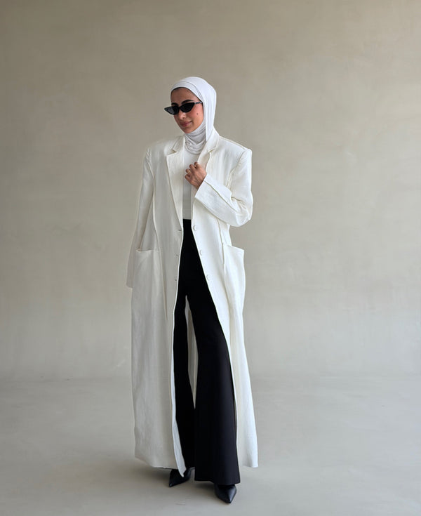 Panelled Linen Long Blazer