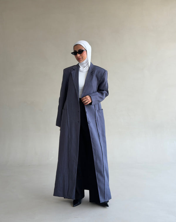 Panelled Linen Long Blazer