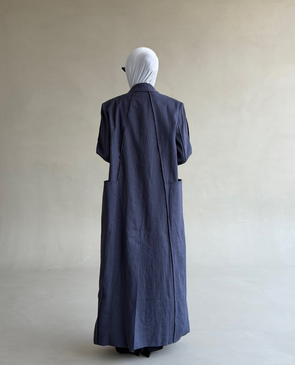 Panelled Linen Long Blazer