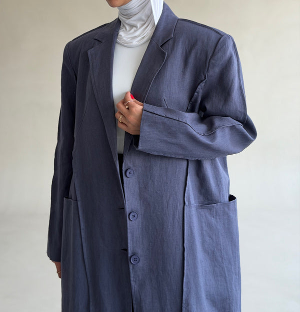 Panelled Linen Long Blazer