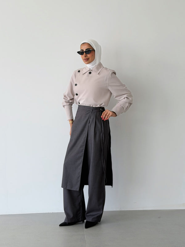 Cascading  Black Button Shirt