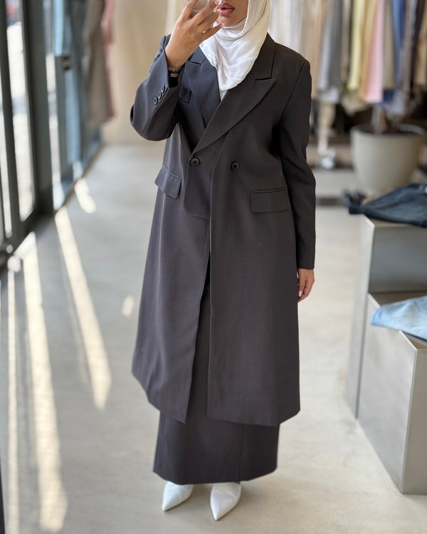 Fake 2PC Long Blazer Skirt  Set