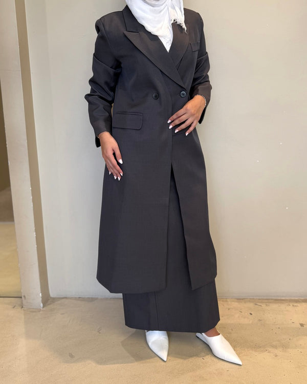 Fake 2PC Long Blazer Skirt  Set