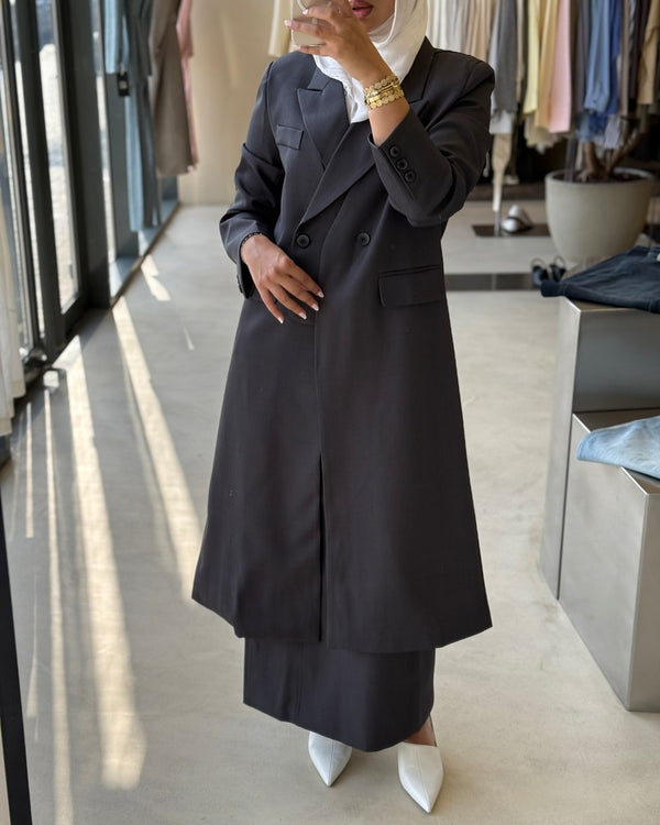 Fake 2PC Long Blazer Skirt  Set