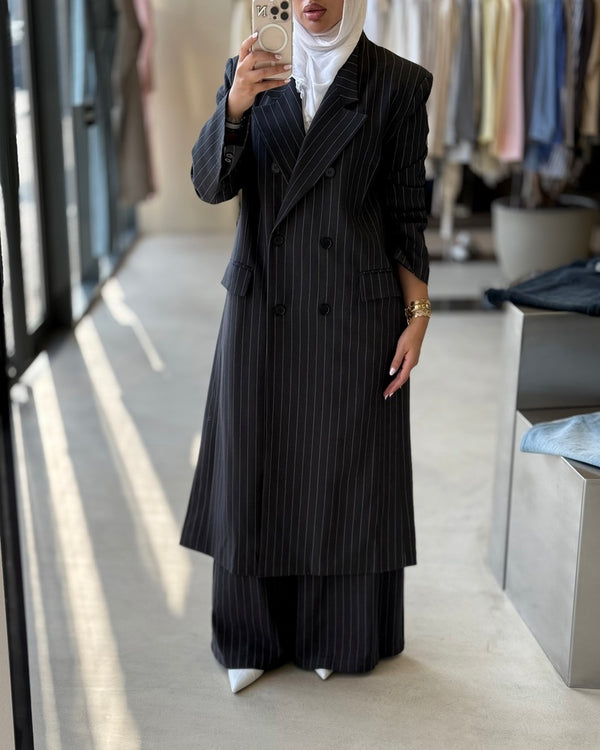 Long Blazer Striped Set 6Buttons