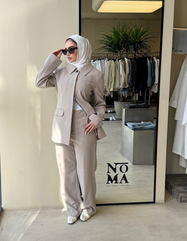 Hidden Buttons Blazer Set 2PC