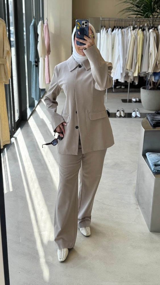 Hidden Buttons Blazer Set 2PC