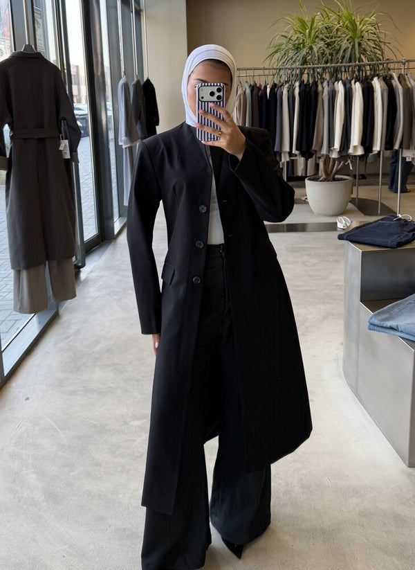 3-button High Neck Long Blazer