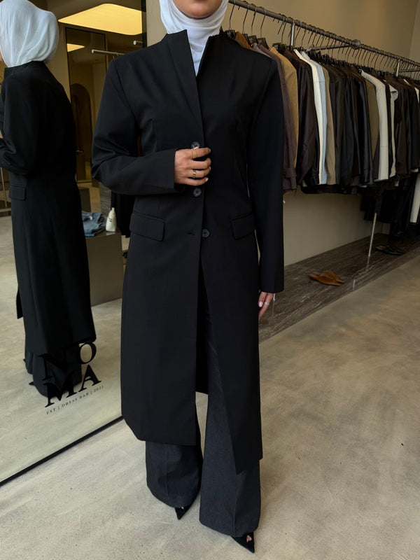 3-button High Neck Long Blazer