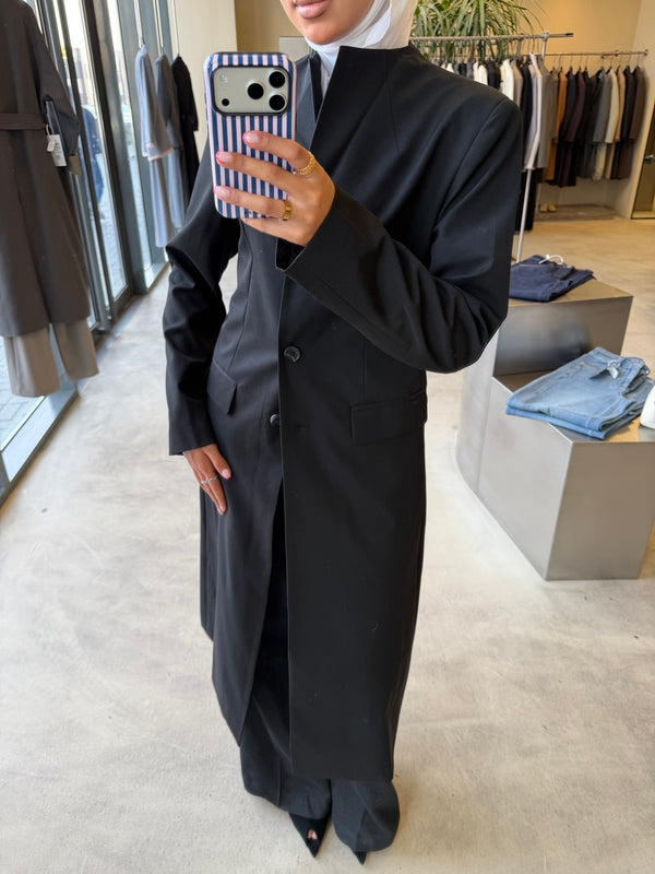 3-button High Neck Long Blazer