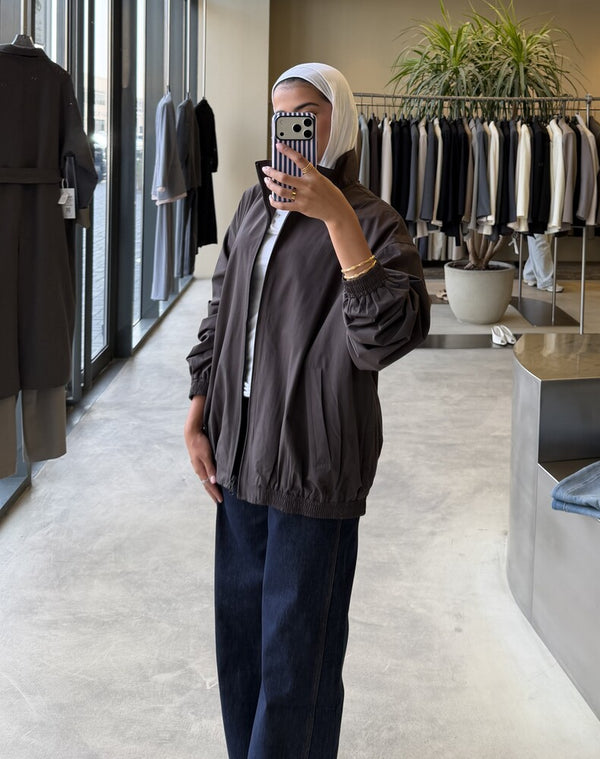 Funnel Collar Zippered Jacket