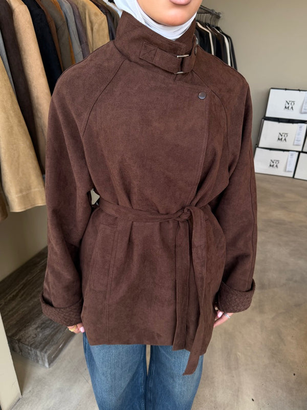 Buckle Neck Suede Jacket