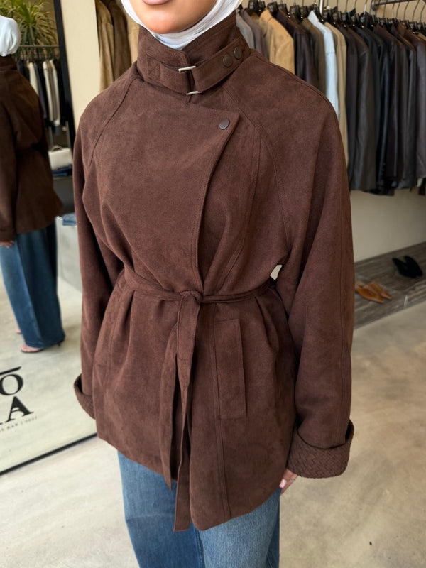 Buckle Neck Suede Jacket