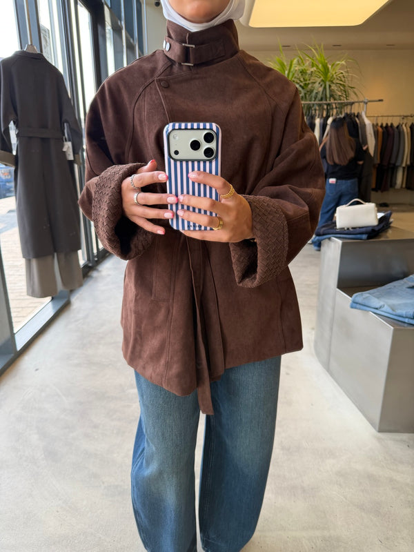 Buckle Neck Suede Jacket