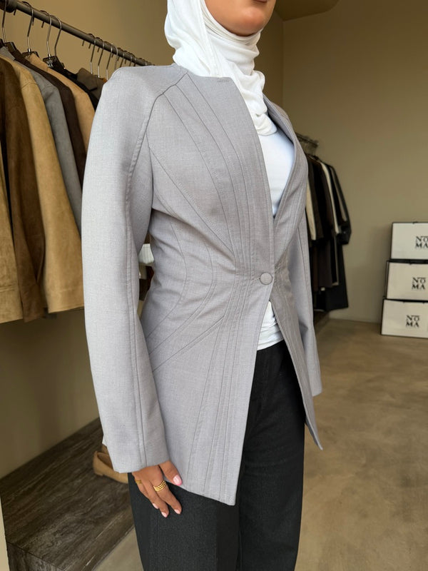 Seam-panel Crew Neck Blazer
