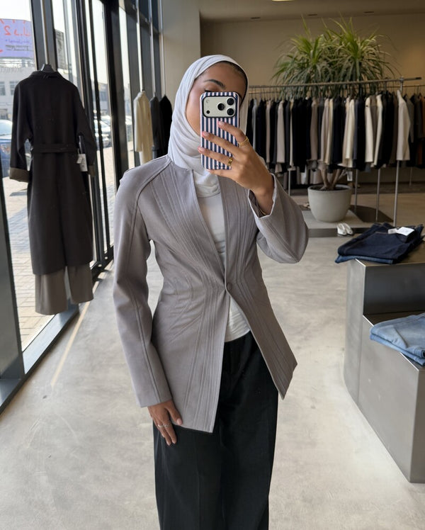 Seam-panel Crew Neck Blazer