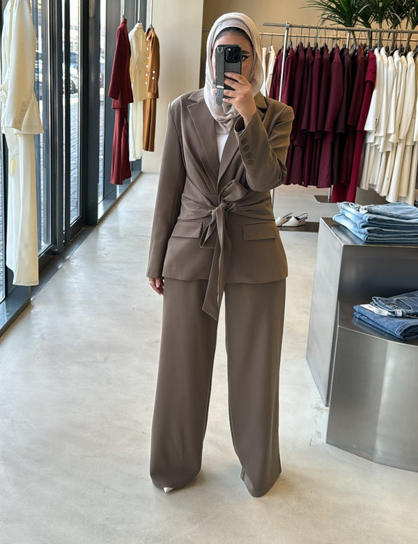 Wide Belt Blazer Pants Set
