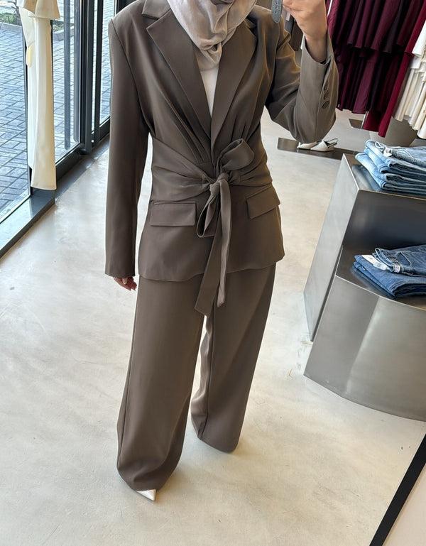 Wide Belt Blazer Pants Set