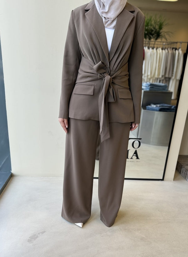 Wide Belt Blazer Pants Set