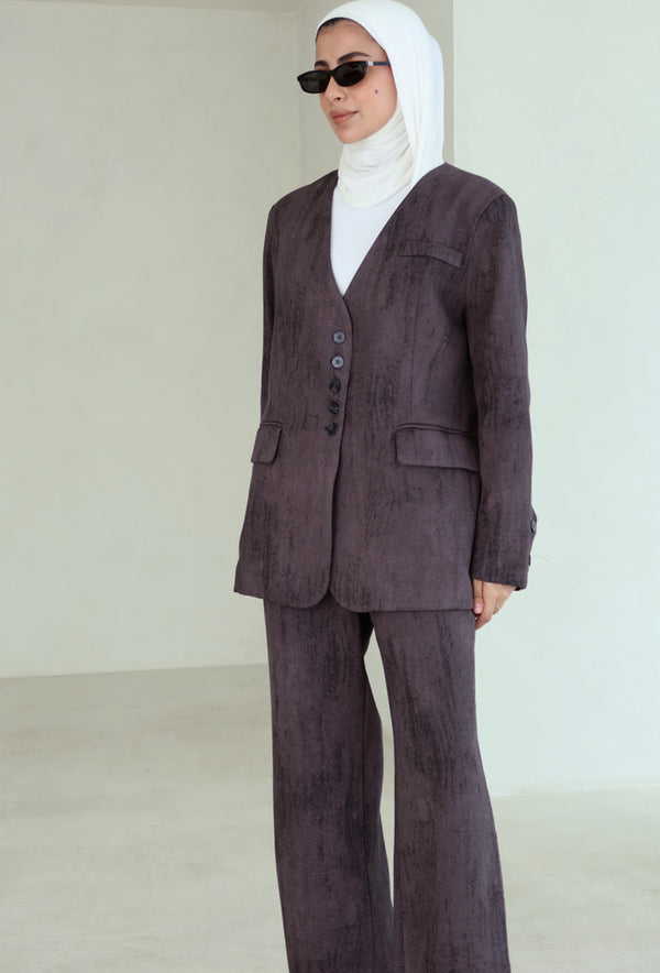 5 Buttons V-neck Blazer Set w/ Pockets