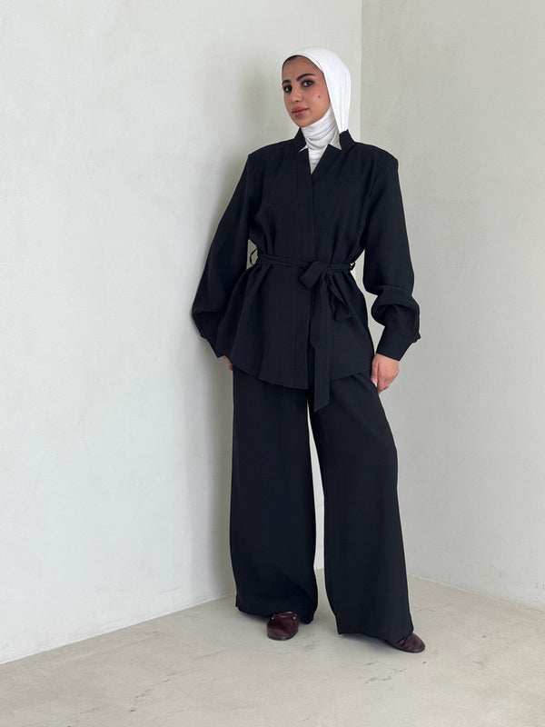 Belted Collarless 2PC Set