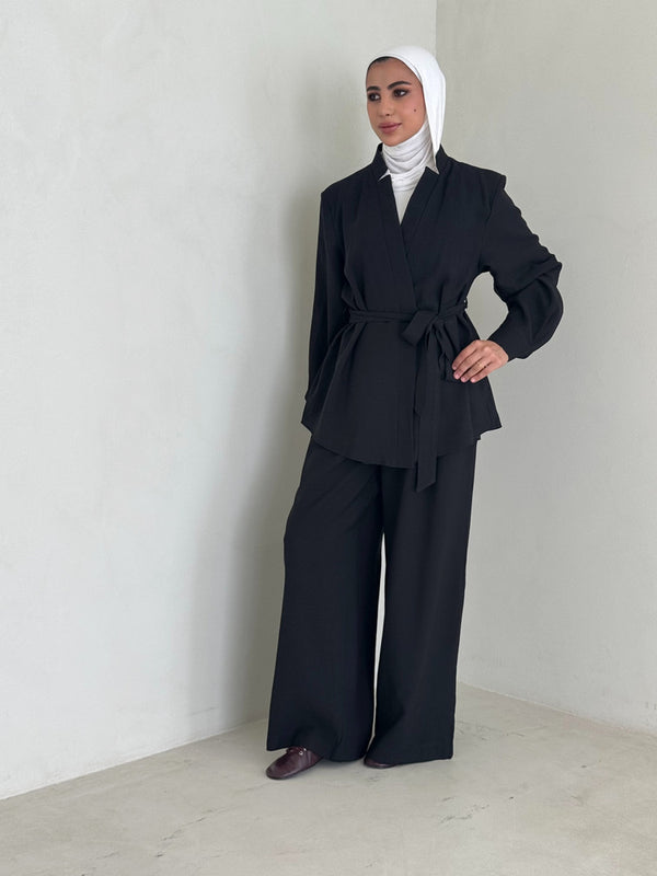 Belted Collarless 2PC Set