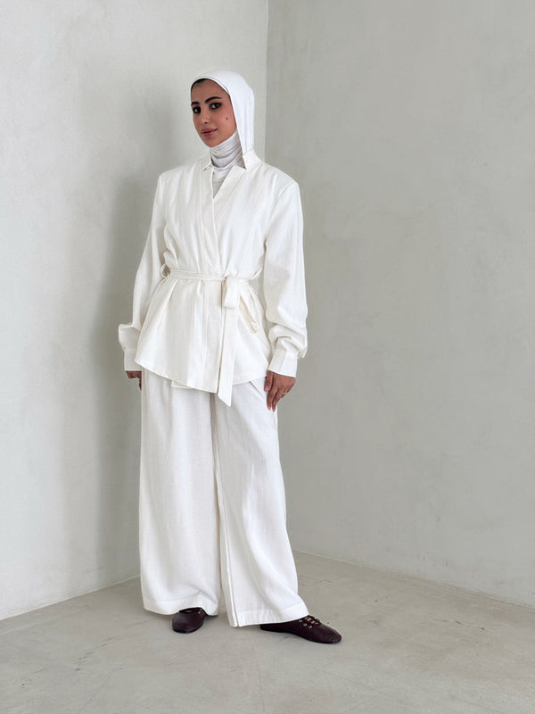 Belted Collarless 2PC Set