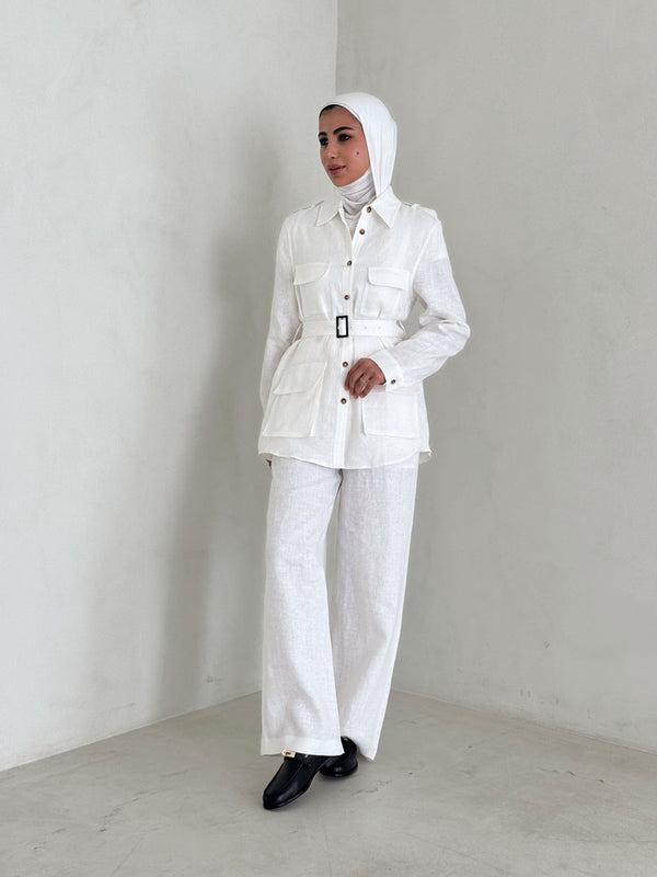 4 Pockets Belted Top w/ Pants Set