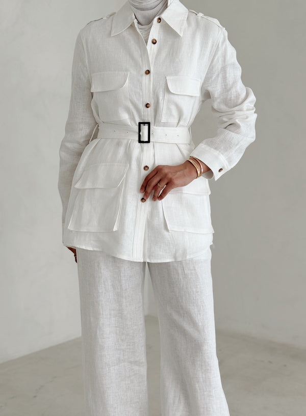 4 Pockets Belted Top w/ Pants Set