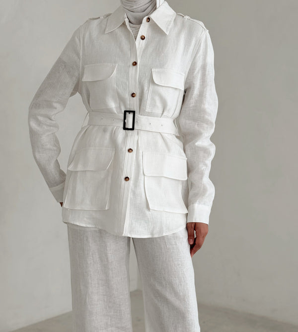 4 Pockets Belted Top w/ Pants Set